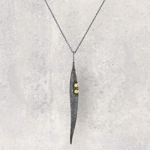 0.02ct Dia 925 Silver & 24K Gold Leaf Necklace 18"